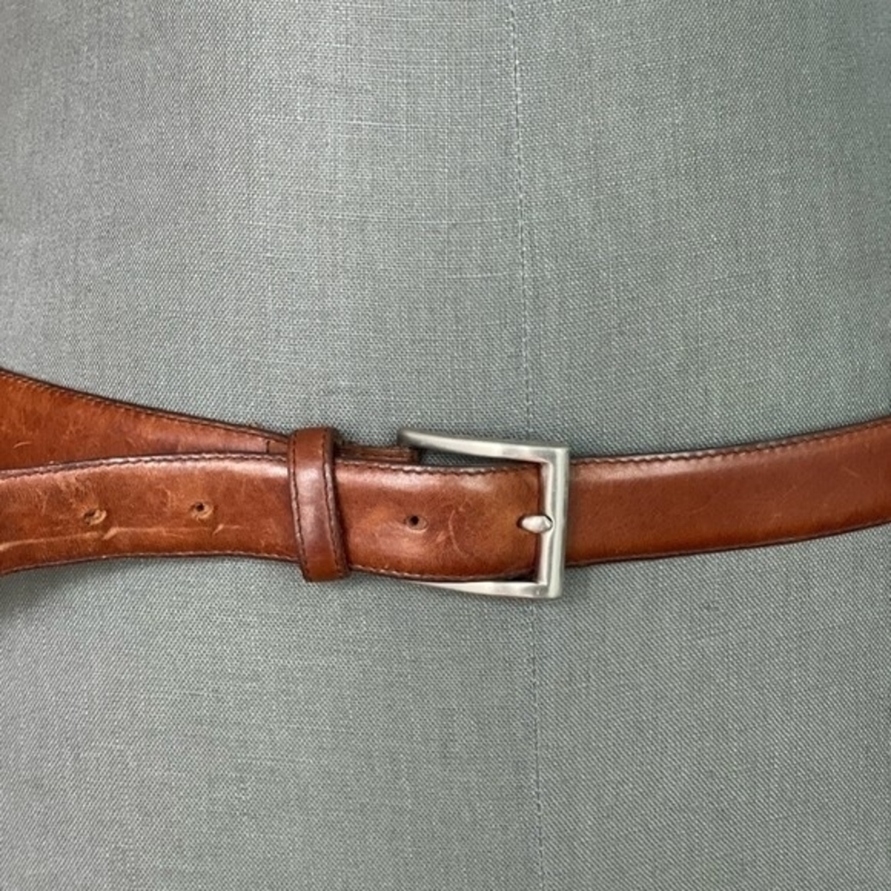 Men’s Brown Leather Belt with Silver Solid Brass Buckle Size XL